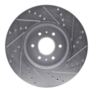 Kia BORREGO Brake Rotor (1) - Front Left - R1 Concepts - Drilled & Slotted - Silver - `09-`10